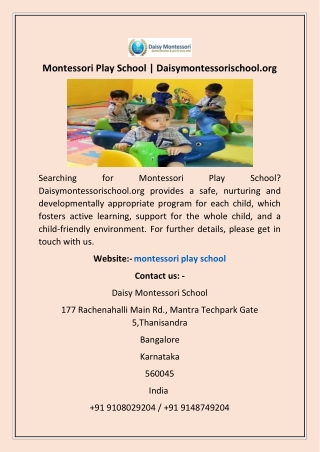 Montessori Play School | Daisymontessorischool.org