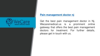 Pain Management Doctor Nj  Wecaremedical.us