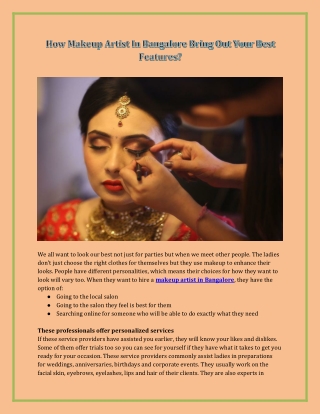 How Makeup Artist In Bangalore Bring Out Your Best Features