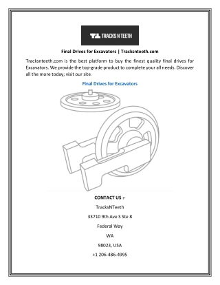 Final Drives for Excavators  Tracksnteeth.com
