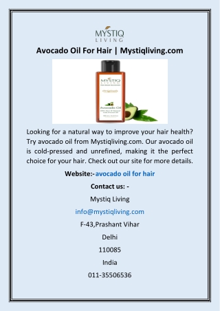 Avocado Oil For Hair | Mystiqliving.com