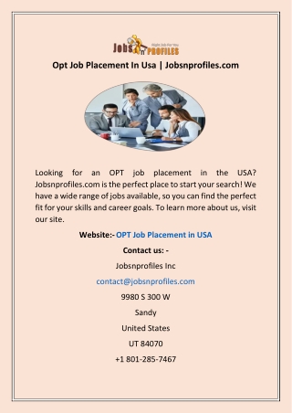 Opt Job Placement In Usa | Jobsnprofiles.com