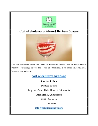 Cost of dentures brisbane  Denture Square