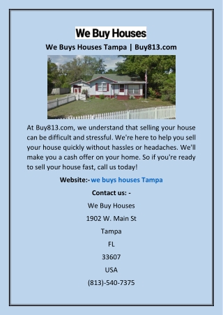 We Buys Houses Tampa | Buy813.com