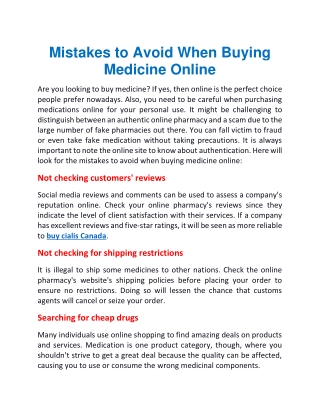 Mistakes to Avoid When Buying Medicine Online