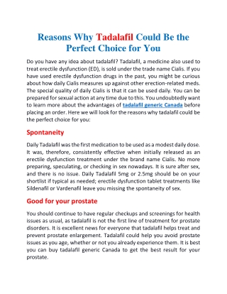 Reasons why tadalafil could be the perfect choice for you