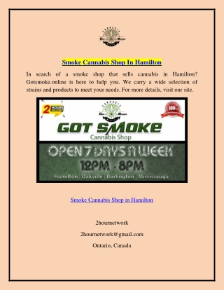 Smoke Cannabis Shop In Hamilton  Gotsmoke.online