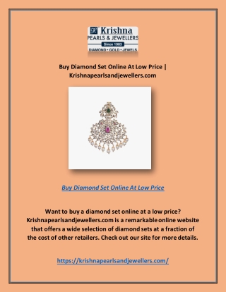 Buy Diamond Set Online At Low Price | Krishnapearlsandjewellers.com
