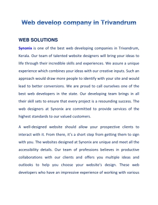 Web develop company in Trivandrum