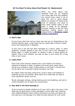 All You Need To Know About Roof Repair Vs. Replacement