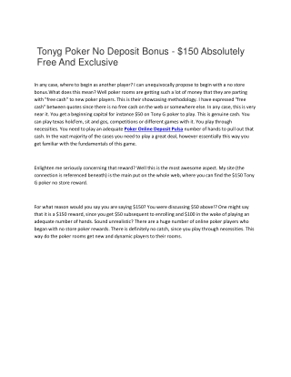 Tonyg Poker No Deposit Bonus