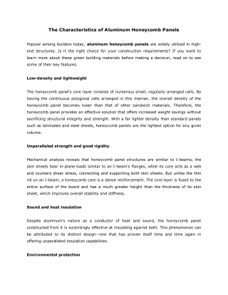 The Characteristics of Aluminum Honeycomb Panels