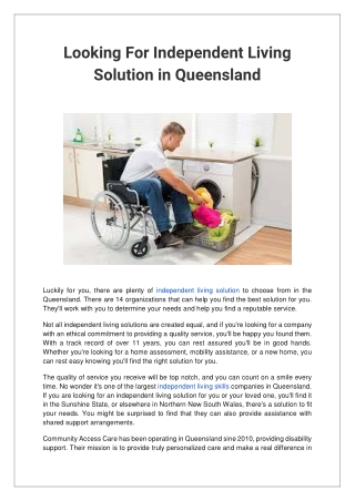 Looking For Independent Living Solution In Queensland