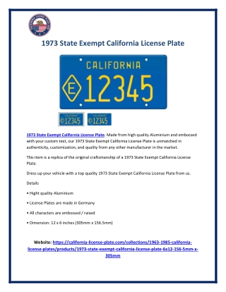 1973 State Exempt California License Plate