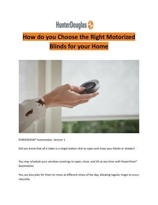 How do you Choose the Right Motorized Blinds for your Home