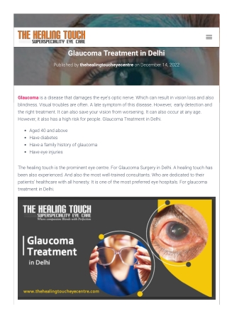 Glaucoma Treatment in Delhi