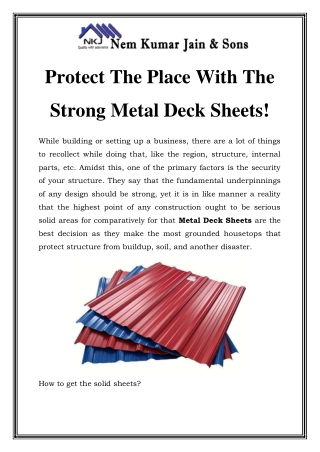 Metal Deck Sheet Manufacturer In Delhi NCR Call-9899588698