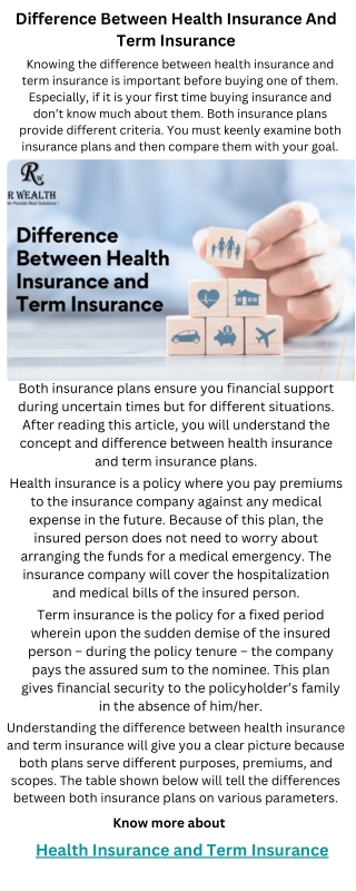 Difference Between Health Insurance And Term Insurance