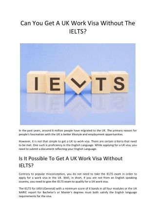 Can You Get A UK Work Visa Without The IELTS?