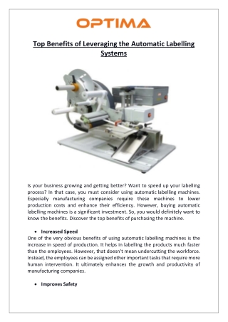 Top Benefits of Leveraging the Automatic Labelling Systems