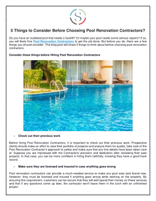 Swimming Pool Repair Services