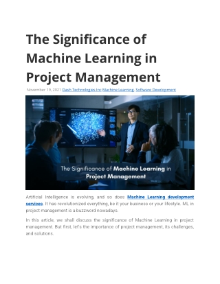 The Significance of Machine Learning in Project Management