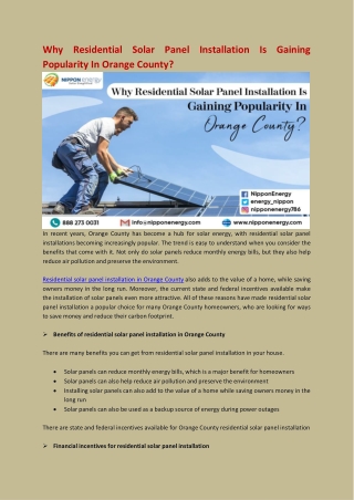 Why Residential Solar Panel Installation Is Gaining Popularity In Orange County