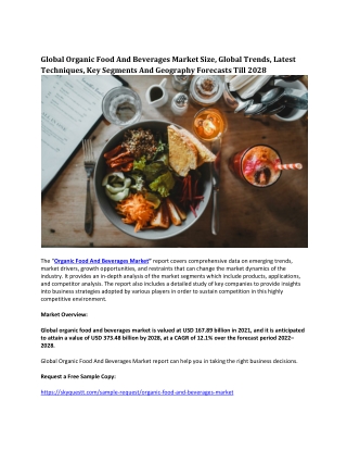 Global Organic Food And Beverages Market Size, Global Trends, Latest Techniques