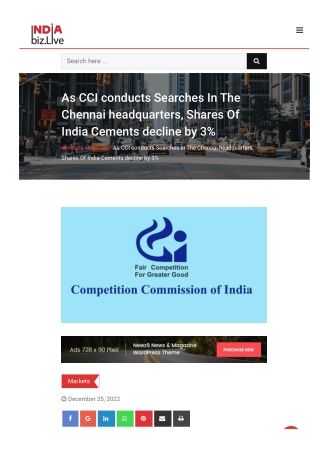 As CCI conducts Searches In The Chennai headquarters, Shares Of India Cements decline by 3%