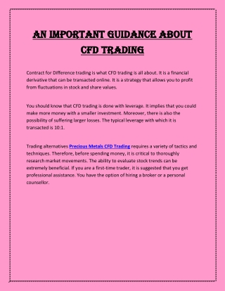 An Important Guidance About CFD Trading