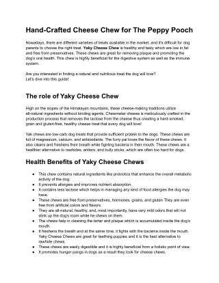 Hand-Crafted Cheese Chew for The Peppy Pooch