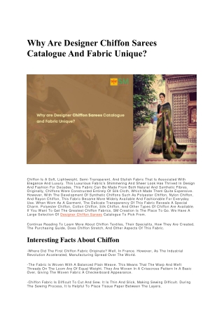 Why Are Designer Chiffon Sarees Catalogue And Fabric Unique