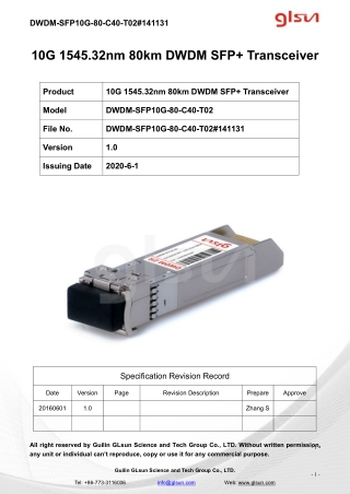 10G 1545.32nm 80km DWDM SFP  Transceiver