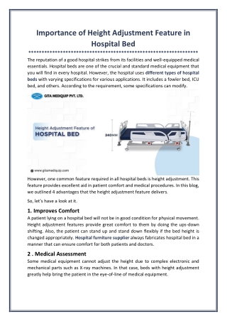 Importance of Height Adjustment Feature in Hospital Bed