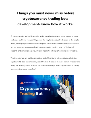 Things you must never miss before cryptocurrency trading bots development-Know how it works