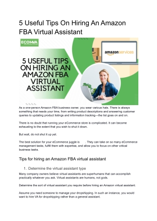 5 Useful Tips On Hiring An Amazon FBA Virtual Assistant