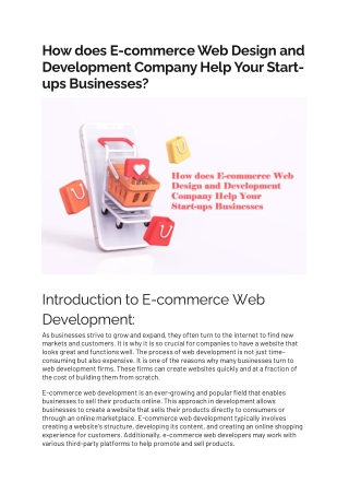 How does E-commerce web design and development company helps your start-up businesses
