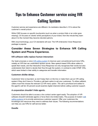 Tips to Enhance Customer service using IVR calling system.