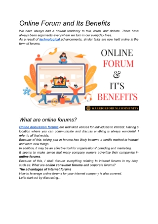 Online Forum and Its Benefits