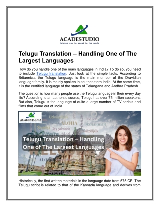 Telugu Translation – Handling One of The Largest Languages