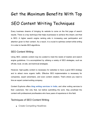 Get the Maximum Benefits With Top SEO Content Writing Techniques