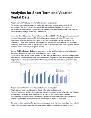 Analytics for Short-Term and Vacation Rental Data