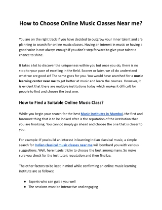 How to choose Online Music Classes near me