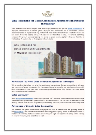 Why is Demand for Gated Community Apartments in Miyapur Increasing