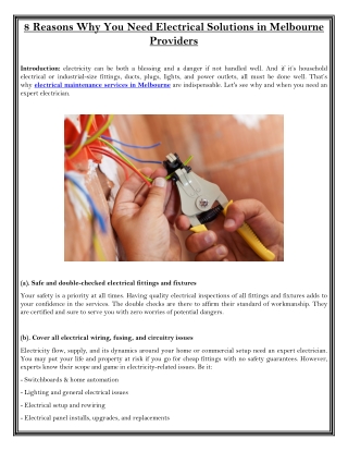 8 Reasons Why You Need Electrical Solutions in Melbourne Providers