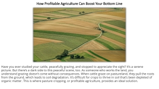 How Profitable Agriculture Can Boost Your Bottom Line