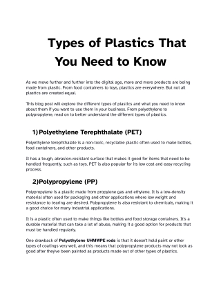 Types of Plastics that you need to know