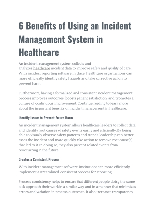 6 Benefits of Using an Incident Management System in Healthcare