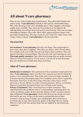 All About Vcare Pharmacy