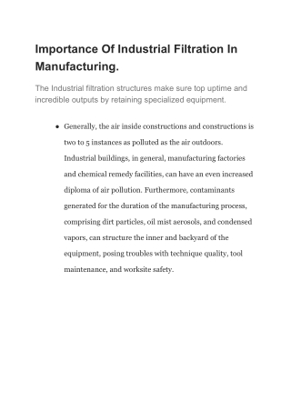 Importance Of Industrial Filtration In Manufacturing.